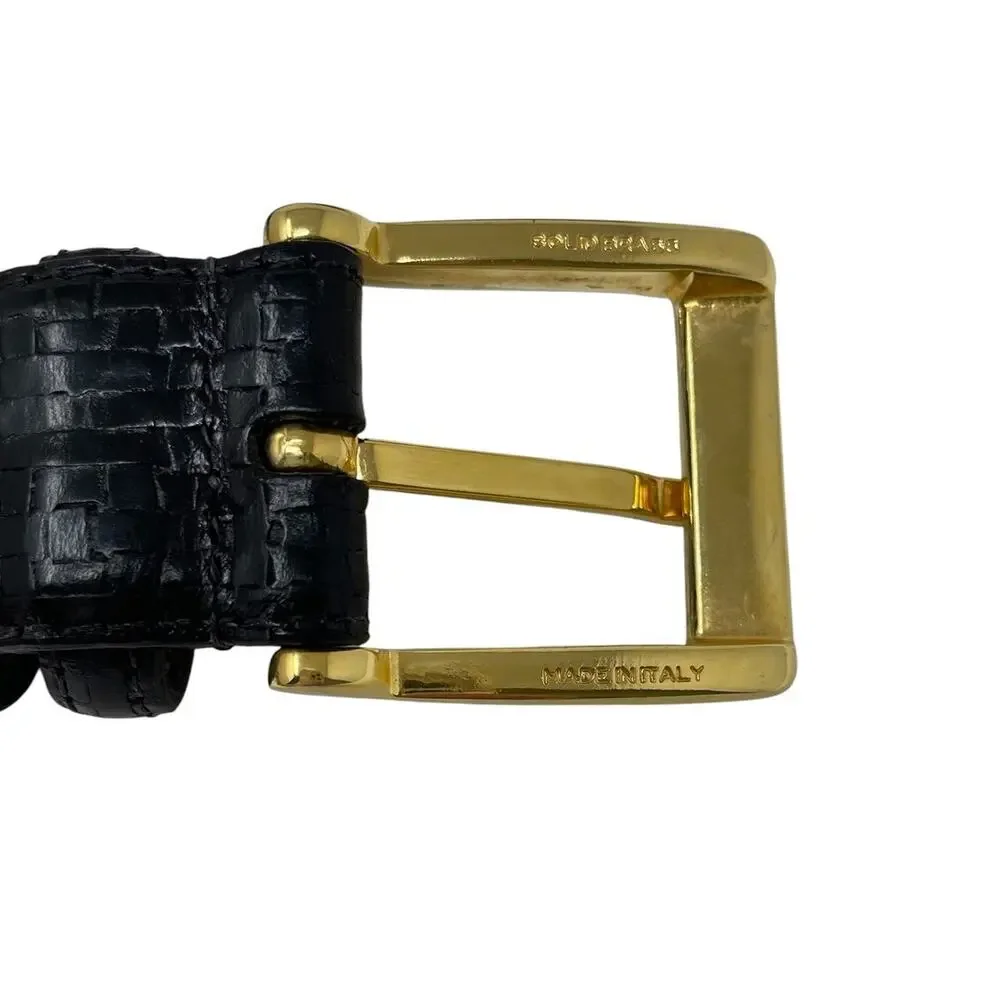 Torino Embossed Italian Kipskin Leather Belt Solid Brass Black Sz 54 USA Made